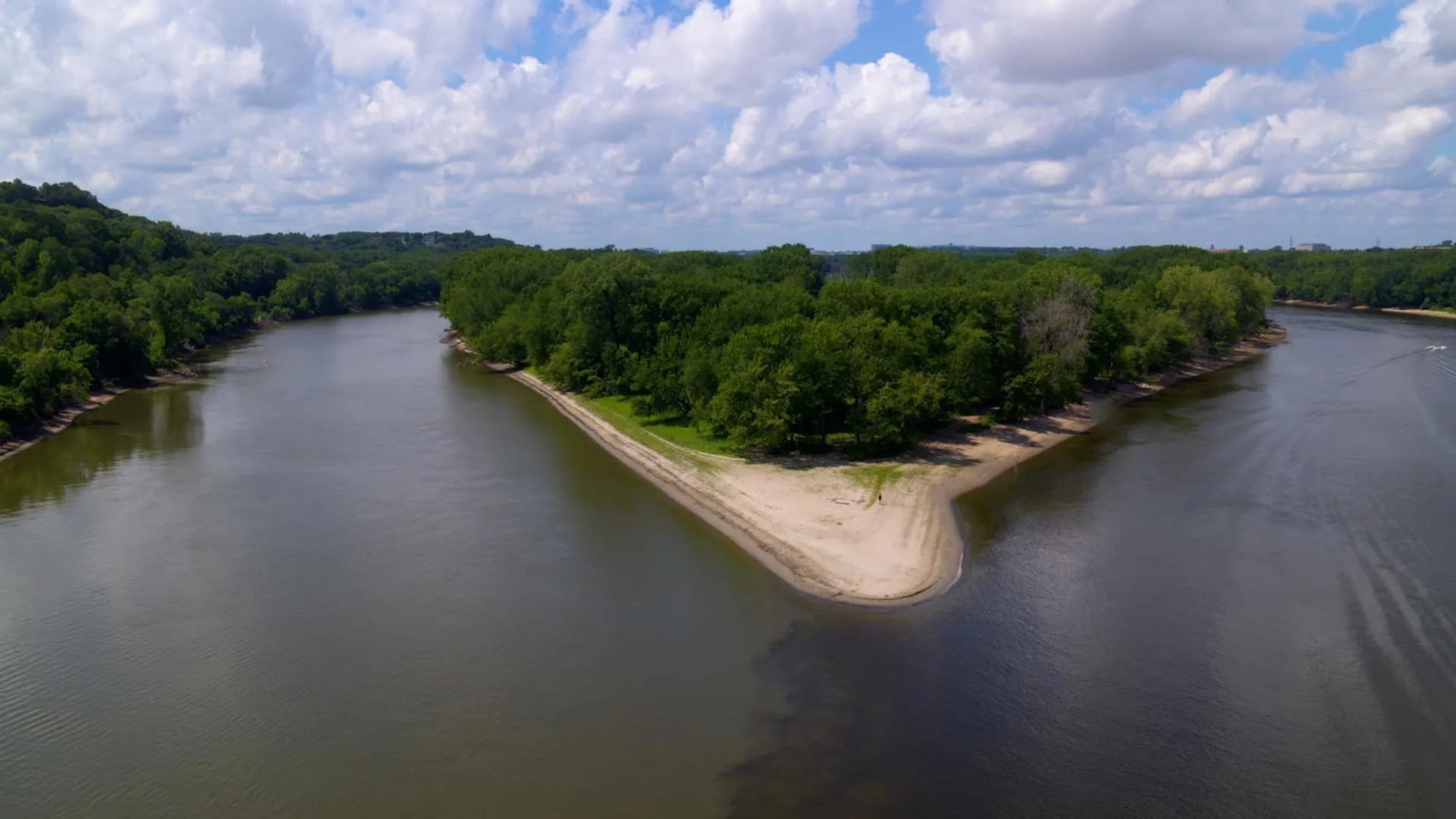 Aerial view of the confluence of rivers